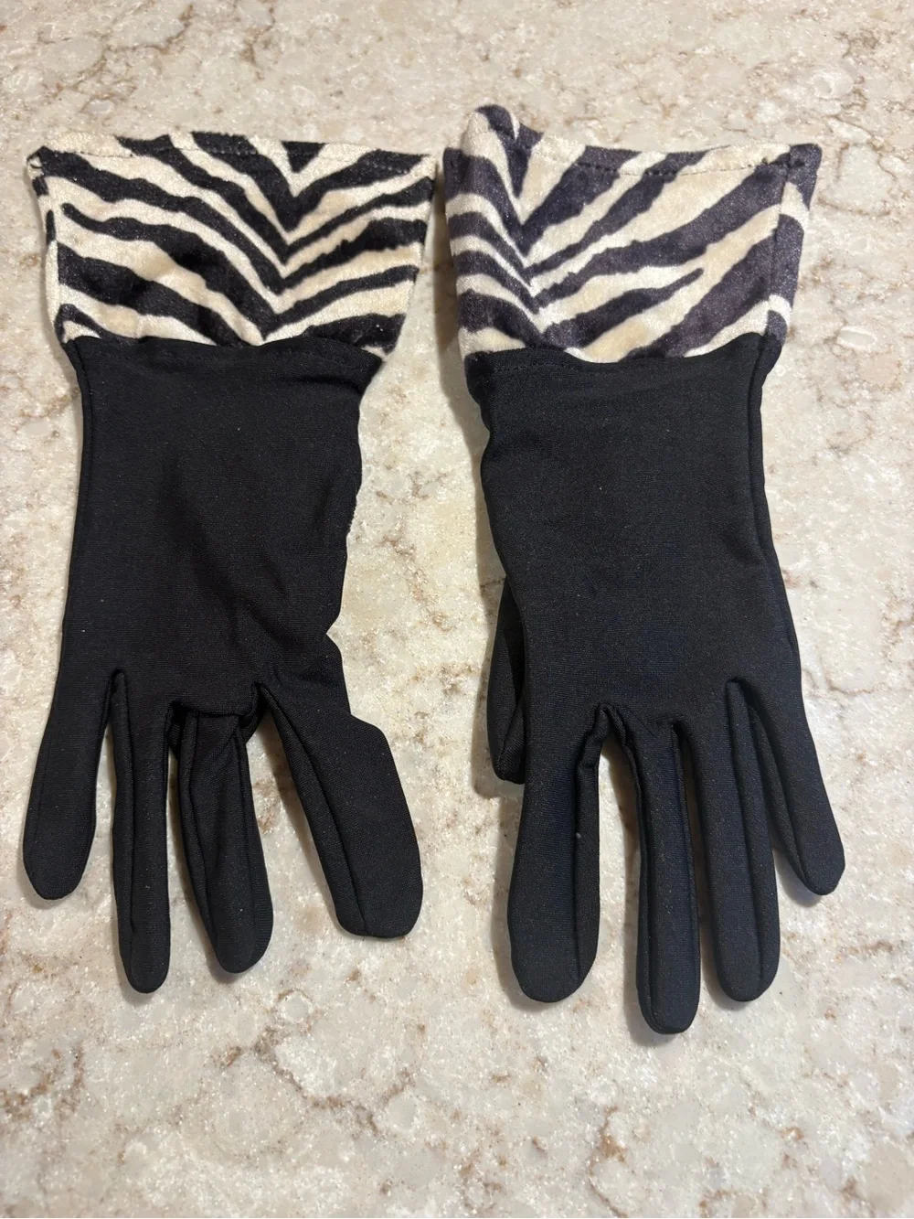 Black Gloves with Zebra Cuff - Women's Fashion Gloves